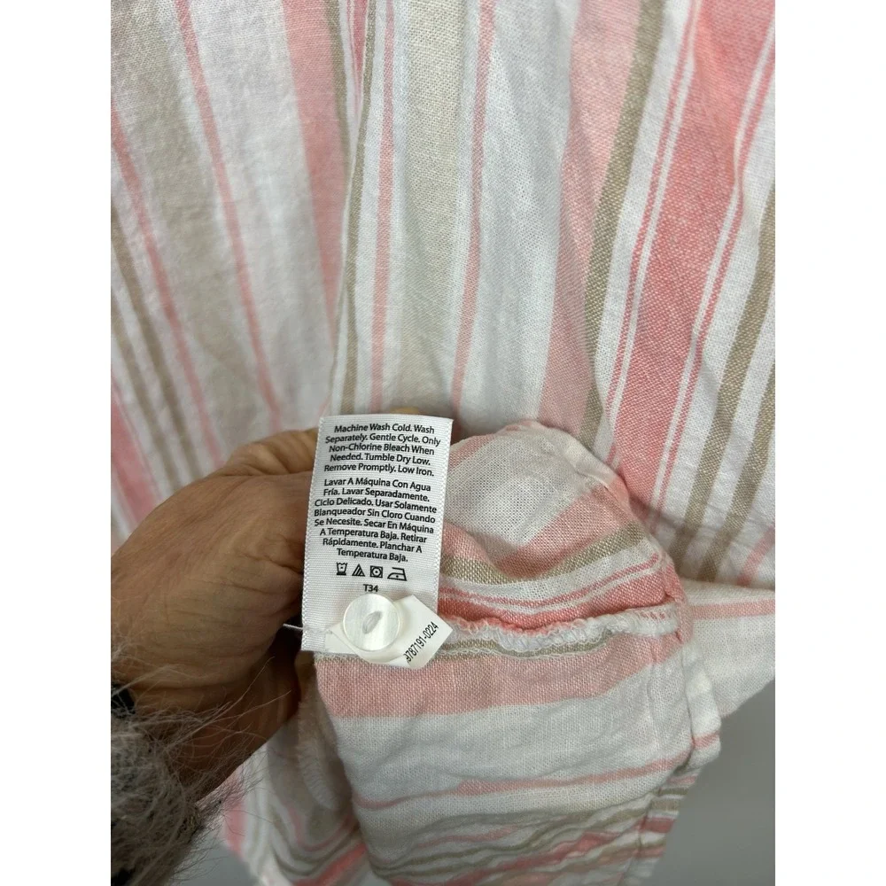 Shirt Dress XXL Sleeveless Mini 2XL Pink Stripe Linen Blend Casual Office New